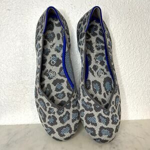 Rothy's Retired Gray Blue Spotted Leopard Print Round Toe Flat Womens Size 8.5